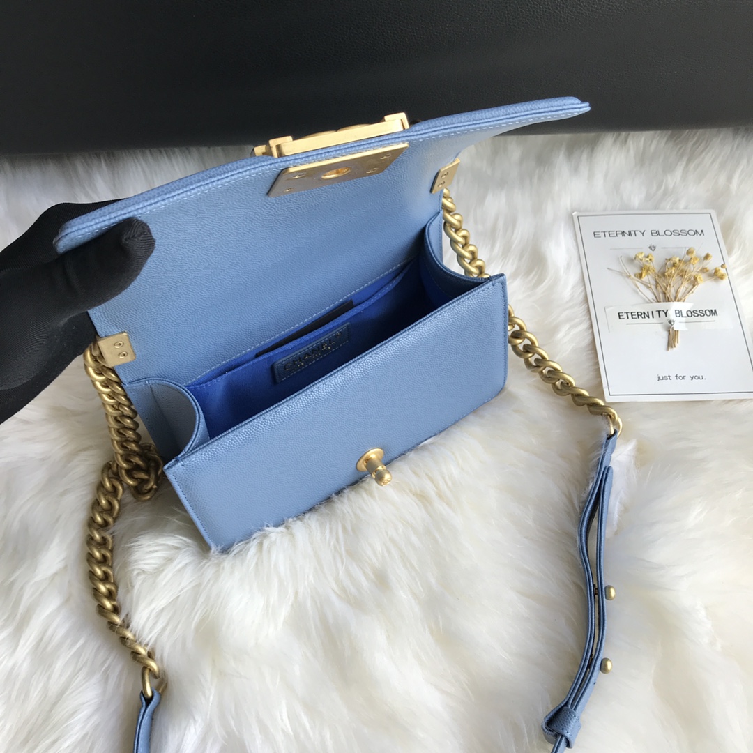 Caviar Small Boy Handbag Flap Bag A67085 Blue/Gold